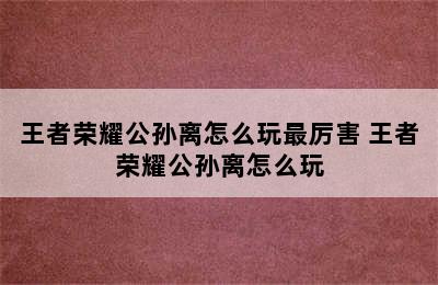 王者荣耀公孙离怎么玩最厉害 王者荣耀公孙离怎么玩